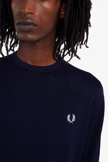 Navy Fred Perry Classic Crew Neck Jumper Men's Knitwear | PH 1290MQZA